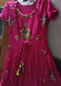 Pink Embroidered frock kurta