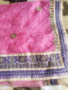 Pink Floral Saree with Embellished Border