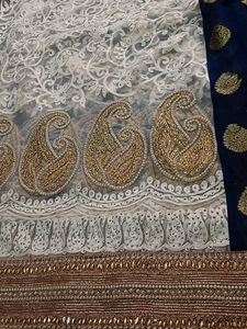 Heavy Saree White And Blue