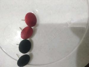 Red and Black Fabric Button Earrings