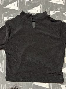 Sparkly Black Mock Neck Top
