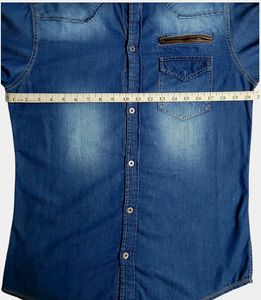 Gesture Denim Casual Shirt With Mandarin Collar