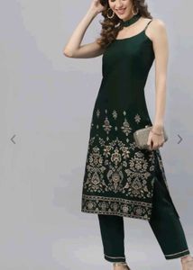 Emerald Green Printed Kurti Set