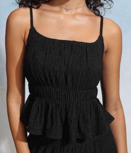 Black StripedShoulder Straps Neck Peplum Top🖤