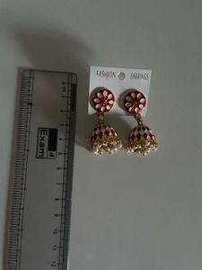 Red &amp; White Jhumka Earrings ❤️🤍🥰