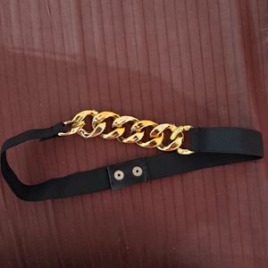 Black Stretch Belt with Gold Chain Detail