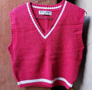 Pink Knit + green houdstooth vest Pack Of 2