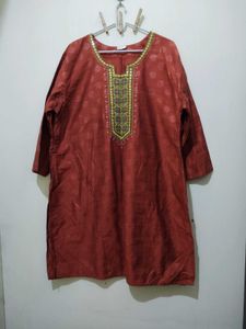 Rust Or Burnt Orange Kurta Mirror Work Polka Dot