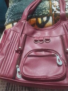 Burgundy Faux Leather Shoulder Bag red color