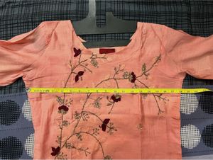 Peach Embroidered Kurti - Floral Work - Size L
