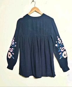 Embroidery Work Black Cotton Top Size-40