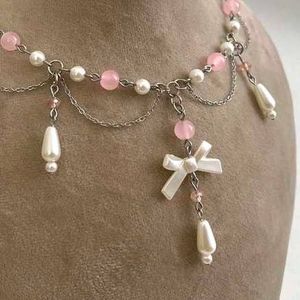 Pink Pearl Bow Choker