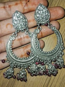Boho Silver Jhumka Earrings