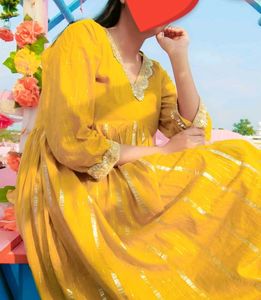 Yellow Aliacut Embellished Kurta Set