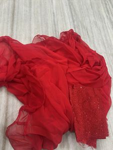 Red Saree with Embellishments