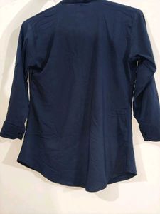 Navy Blue Mandarin Collar Top