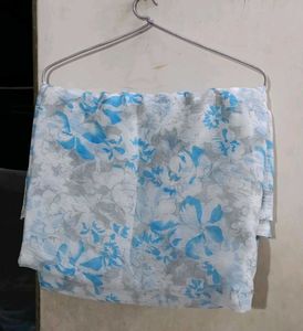 Floral White and Blue Chiffon saree