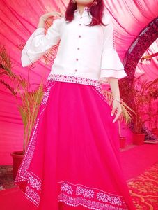 White Top And Red Side Cut Long Skirt (Ethnic Wear