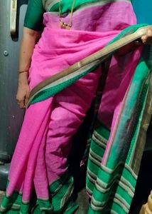 Pink Cotton Saree With Blouse