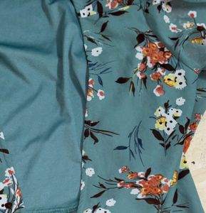 Green Floral Print V Neck Wrap Top