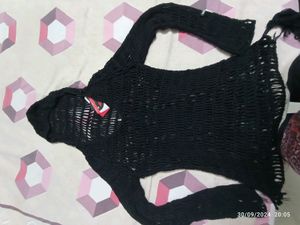 Black Crochet Knit Hoodie