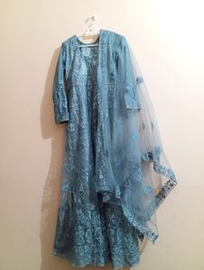 Beautiful Grey Gown And Dupatta