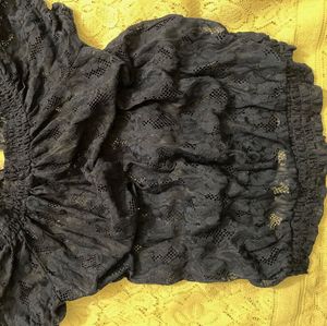 Navy Blue Lace Off-Shoulder Top