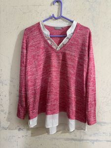 Pink V-Neck Layered Top