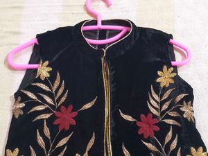 Embroidered Velvet Vest