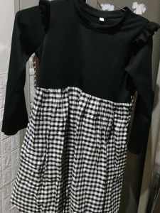 Girls Black Checkered Dress