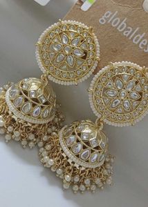 Global Desi Pearl Golden Jhumka Earrings