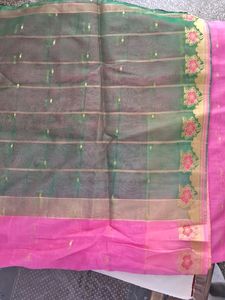 Chanderi Silk Pink Sari With Border Ful+fal
