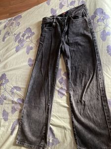 Trendy Grey Wide Leg Jeans