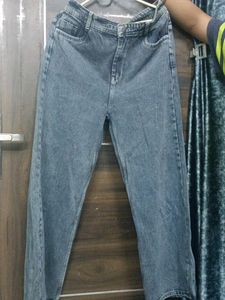 Grey Wide Leg Straight Jeans