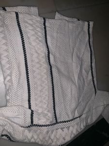 White Crochet Shorts with Black Trim