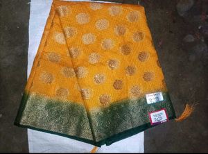 Yellow &amp; Green Polka Dot Saree