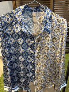 Kazo Shirt with Tile Print, Tie-up Style.