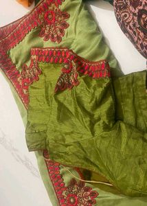 Embroidered Green Saree
