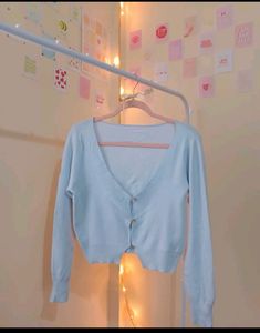 Light Blue Knit  Front Open Cardigan