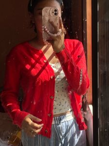 Red Cardigan Sweater🍎