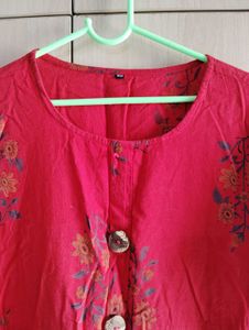 Red Floral Print KURTA AND PAJAMA SET