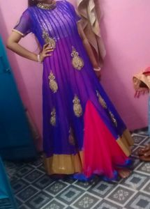 Elegant Blue &amp; Pink Anarkali