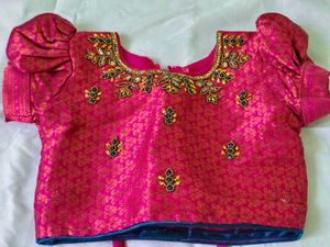 Pink Embroidered Sari Blouse
