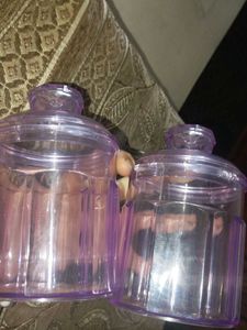Set of 2 Purple Plastic Storage Jars