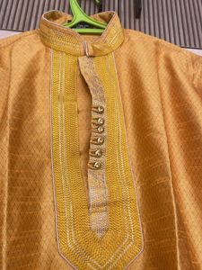 Mohanlal Sons Silk Mustard Embroidered Men Kurta