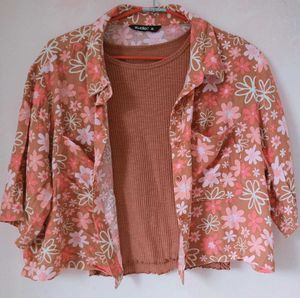 Floral Print CropShirt With Crop Top