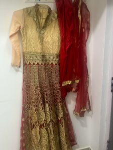 wedding gown red and goldne colour