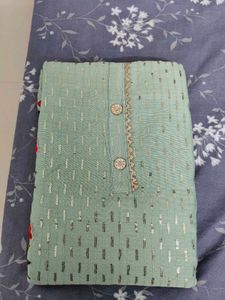 Green Embroided And Sequins Dress Material