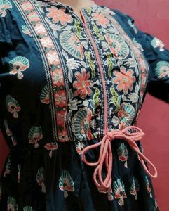 Floral Print Navy Blue Kurta