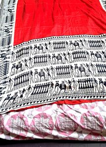 Red &amp; Black Tribal Print Saree